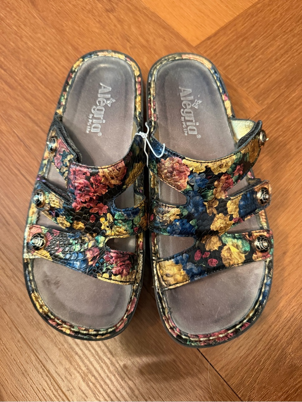 Alegria Floral Leather Sandals Multicolor Adjustable Comfort Shoes